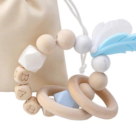 Feather Dream Catcher Baby Teething Ring, Silicone & Beech Wood, Montessori Toy - Picture 2 of 4